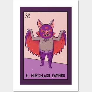 El Murciélago Vampiro // Mexican Luchador Vampire Bat Loteria Card Posters and Art